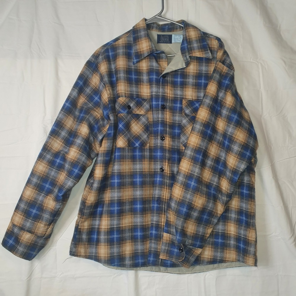 Vintage‎ Sears Hybrid Jacket Shacket Plaid XL  17-17.5 Quilt Lining Perma-Prest